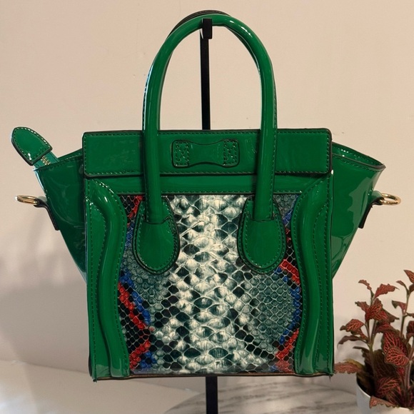 Dasein Women’s Fashion Handbag Patent Leather Snakeskin Hunter Green XL026371 - Picture 2 of 16